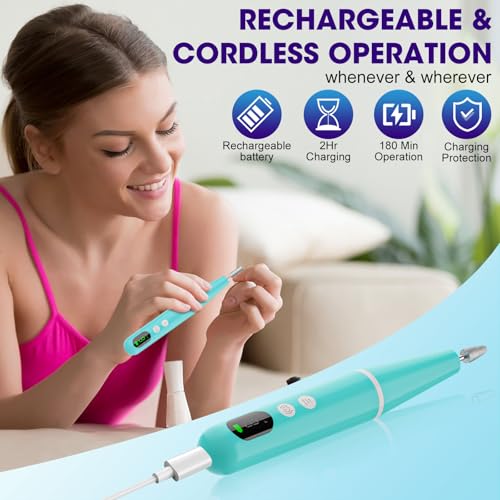 Electric Cordless Nail Drill, Super Lightweight Electric Nail File, Professional Manicure Pedicure Kit with 9 Speed & LCD Display, Nail Grinder for Thick Toenail Cuticle Women Men Baby Pets