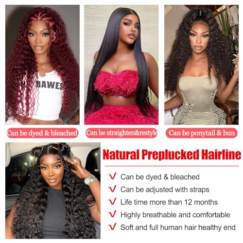 Deep Wave Lace Front Wigs Human Hair 200% Density 13x4 HD Curly Lace Frontal Glueless Wigs for Women Pre Plucked Deep Wave Natural Color (18 Inch)