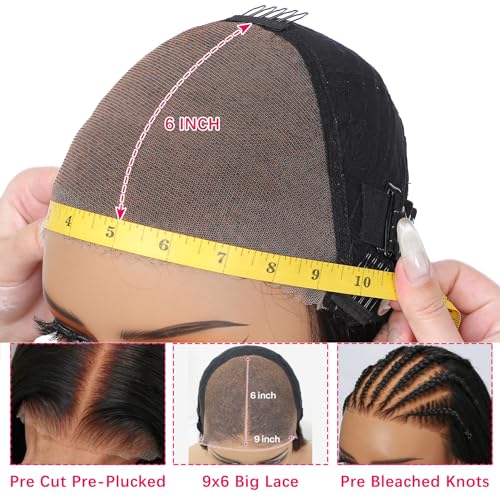 9x6 Wear and Go Glueless Wigs Human Hair Pre Plucked Pre Cut Straight Lace Front Wigs Human Hair Bleached Knots 200% Density Brazilian Virgin Human Hair Glueless Wig 22 inch