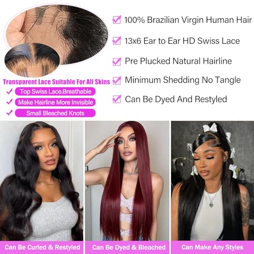 32 Inch 13x6 Lace Front Wigs Human Hair Pre Plucked 100% Human Hair Wig Straight HD Lace Frontal Wigs Glueless Wigs for Women Natural Color