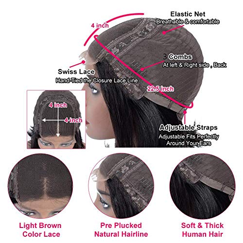 30 Inch Deep Wave Lace Front Wigs Human Hair for Women 4X4 Hd Lace Closure Brazilian Virgin Wig Wet and Wavy Wear and Go Glueless Wigs Pre Plucked Bleached Knots Natural Black