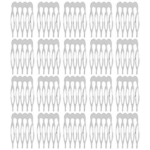 Lawie 20 Pack 5 Teeth Small Tiny Silver Metal Side Hair Combs Plain Blank Crafting DIY Slide Combs Wedding Bridal Veil Combs Decorative Headpiece French Twist Updo Clip Bun Holder Hair Accessories