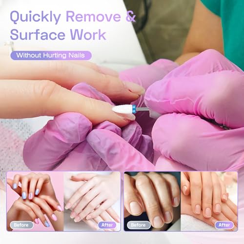 30PCS Nail Drill Bits Set with Holder Case, 3/32 Inch Professional Efile Cuticle Nail Bits for Nail Drill, Ceramic Diamond Carbide Drill Bits for Acrylic Gel Removal Polish Nail Tech (Purpe)
