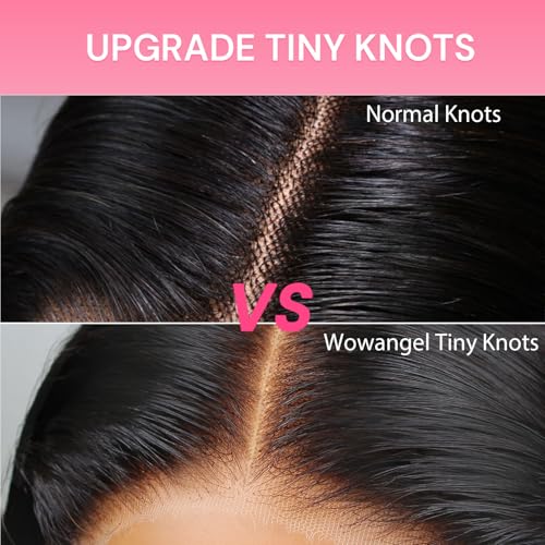 WOWANGEL 180% Density 5x5 Short Bob True Glueless SKINLIKE Real HD Lace Closure Wig, Seamless Wear and Go Wigs Pre Plucked Invisible Knots Natural Hairline No Glue Wigs 14 Inch