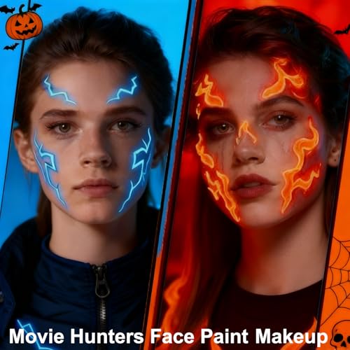 MEICOLY Neon Face Paint,UV Blacklight Glow Face Paint,8 Bright Colors Neon Fluorescent Rave Body Paint Palette,Water Activated Eyeliner,Water Based Glow In The Dark Halloween Washable for Kids Adults