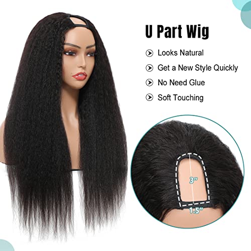 Urbeauty U Part Wig Human Hair Kinky Straight Human Hair Wigs, 22 inch Half Wig Italian Upart Human Hair Wigs for Black Women Upgraded U Shape Clip in Wigs Yaki Straight