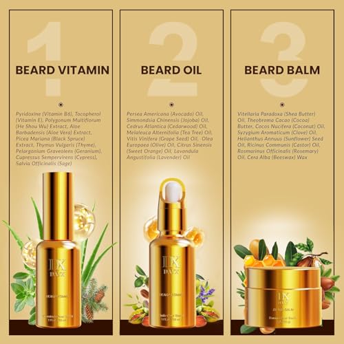 Beard Kit for Black Men: Beard Care Kit w/Balm, Oil & Vitamin Spray, All-Natural Ingredients for Men Grooming and Care, Ideal Fathers Day Birthday & Valentines Day Gifts for Him
