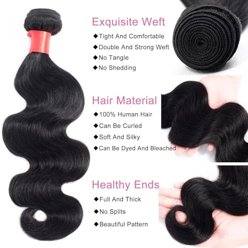 Douyin Brazilian Body Wave 4 Bundles Human Hair 22 24 26 28 Inch 12A 100% Unprocessed Virgin Human Hair Weave Bundles Deal Natural Black Color (22 24 26 28)