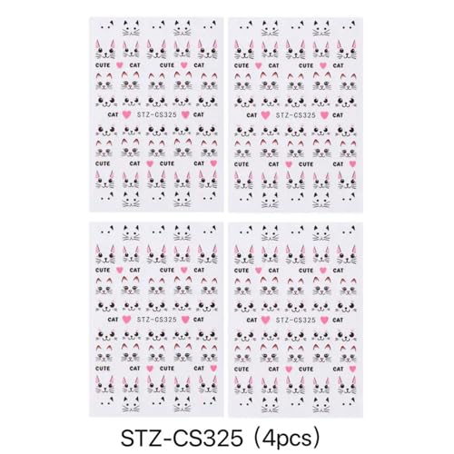4 Sheets Cute Pink Cat Nail Art Stickers Set - 3D Cartoon Kitten Graffiti Nail Decals for DIY Manicure, Self-Adhesive Nail Decal Nail Art Supplies Manicure Sliders, Perfect for Girls' Nail Care