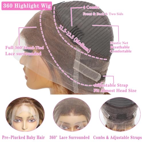 360 Lace Front Wigs Human Hair Full Lace Human hair Wigs Ombre Lace Frontal 180 Density 4/27 Colored Honey Blonde 360 HD Transparent Wigs for Black Women (ombre, 24 Inch)