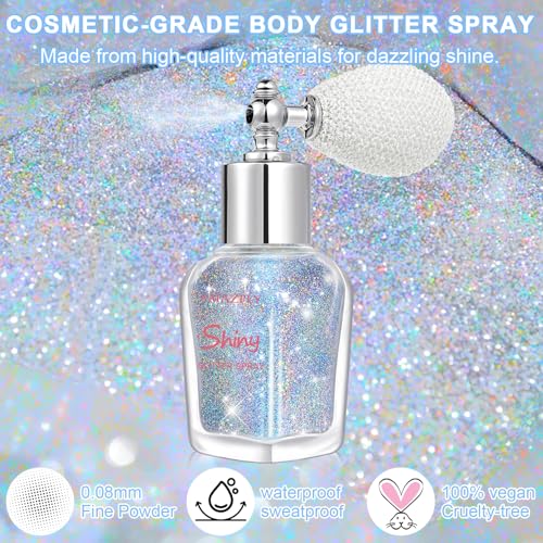 Hair and Body Glitter Spray, Shimmering Powder Sparkle Powder Makeup, Glitter Loose Sparkle Makeup for Body Highlighter,Festival Prom Rave Accessories (Glint-Rainbow)