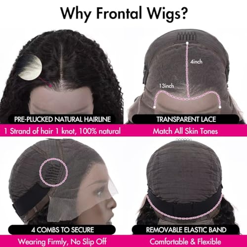 Curly Lace Front Wig Human Hair 13x4 HD Lace Wigs Pre Plucked with Baby Hair Kinky Curly Human Hair Wig 180% Density Wear and Go Glueless Wig 100% Virgin Hair Full and Soft Natural Color 22Inch