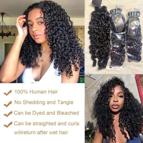 Burmese Curly Bundles Human Hair 16 Inch Water Wave 100% Unprocessed Brazilian Virgin Hair Quick Weave Hair 3C4A Deep Curly human hair wet and wavy bundles for Women Natural Black