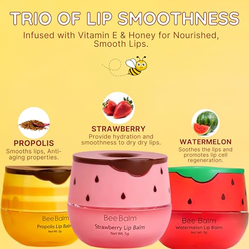 Original My Bee Balm Lip Balm ? Hydrating Lip Care with Watermelon, Strawberry & Honey Pot ? Moisturizing Balm for Dry, Chapped & Cracked Lips with Propolis, Honey & Vitamin E