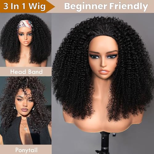 LESLY 24 Inch Kinky Curly Half Wig Human Hair 200 Dnsity 3 IN 1 Half Wig With Drawstring Seamless Clip Ins Flip Over Glueless Wigs Beginner Friendly Headband Wig For Women.