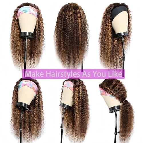 Ombre Curly Headband Wig Human Hair P4/27# Deep Wave Head band Wig for Women Brazilian Highlight Virgin Human Hair Headband Wig for Women 30 Inch