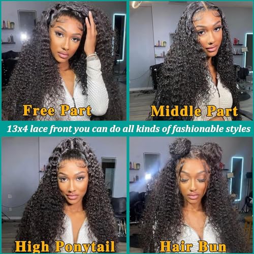 BeautyGrace 30 Inch Deep Wave Lace Front Wigs Human Hair 13x4 Deep Curly Wave Lace Frontal Wigs Human Hair Brazilian Virgin Human Hair Wigs for Fashion Women Natural Color(30Inch)