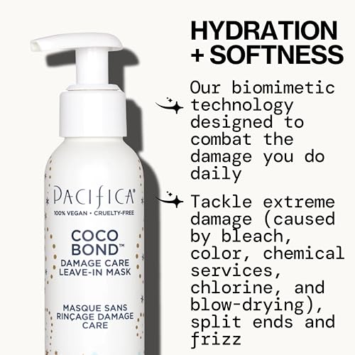 PACIFICA Beauty, Coco Bond Damage Care Leave-In Repair Mask Treatment, Dry & Damaged Hair from Bleach, Color, Chemical Services, Chlorine, & Heat, Coconut, Vegan