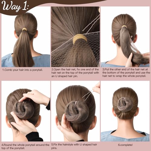 Fandamei Hair Accessories Set: 20PCS Mesh Hair Nets Invisible and 40PCS U Shaped Hair Pins for Women, Girls, Ballet Bun Maker & Dance (Hair Nets- 20 inch(50cm), Hair Pins- 2.4 inch(6cm)),Tan Brown