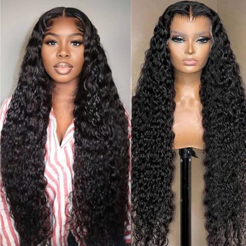 30 Inch Deep Wave Lace Front Wigs Human Hair 13x4 Curly HD Transparent Lace Frontal Hair Pre Plucked with Baby Hair 200% Density Glueless Wet and Wavy Human Hair Wigs