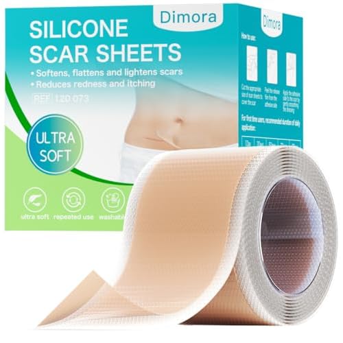Dimora Medical Grade Silicone Scar Sheets -Ultra Soft Silicone Scar Tape (1.6¡±x60" Roll), Hypoallergenic Scar Removal Treatment for Surgical Scars, C Section, Tummy Tuck, Keloid Treatment