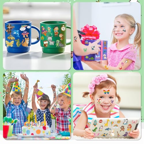 Temporary Tattoos for Kids, 36 Sheets, 350+ Mixed Luminous Styles, Glow In The Dark Tattoos Kids with Animal Alien Dinosaur Unicorn Balls Mermaid Car Space Butterfly Ocean Pirate Summer Rainbow etc