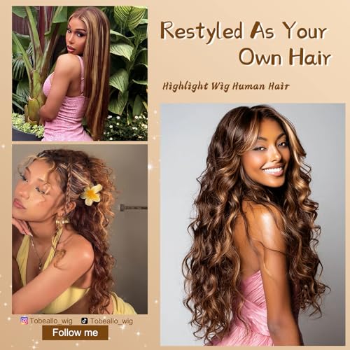 Ombre Lace Front Wig Human Hair 13x6 Body Wave HD Lace Front Wigs Human Hair Pre Plucked Honey Blonde Highlight HD Lace Frontal Wig 13x6 200 Density Colored 24 Inch