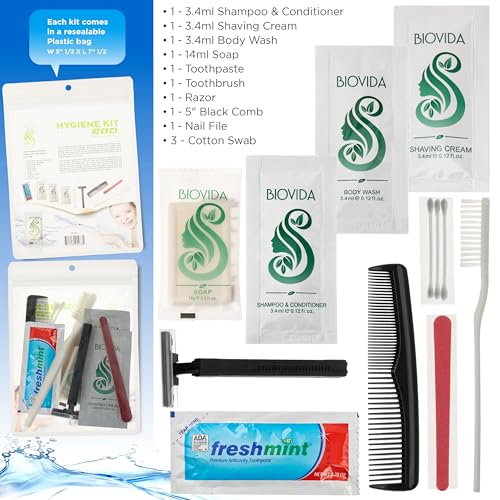 Moda West 96 Hygiene Kits ? Bulk Case of Wholesale Basic Toiletry Kits for Men, Women, Travel, Charity 12 Pc Kit, Unisex, Compact Travel Essentials, Ideal for Donations Homeless Shelters Bathroom