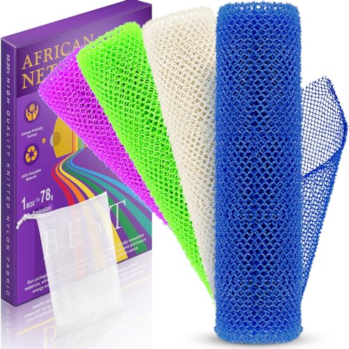 4 Pieces African Bath Sponge African Net Long Net Bath Sponge Transform Your Shower Routine with African Bath Sponges for Exfoliated, Silky Smooth Skin(Blue, Green, Purple, White)