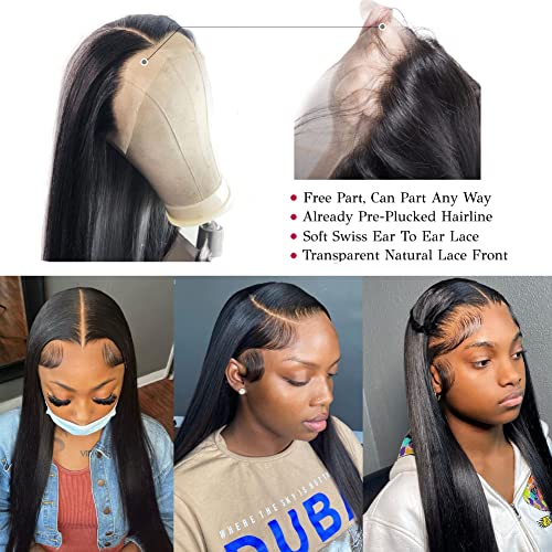 Ossilee 30 Inch Straight Lace Front Wigs Human Hair Pre Plucked 180% Density 13x4 HD Transparent Lace Frontal Wigs for Black Women Glueless 10A Brazilian Virgin Human Hair Wig Natrual Hairline