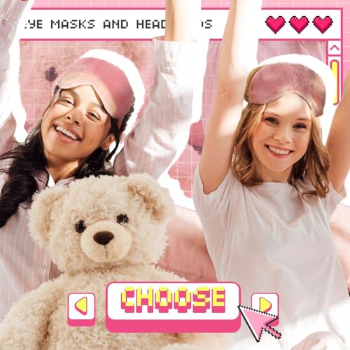 Newcotte Sleepover Party Supplies for Girls, 24 Pcs Includes Plush Sleep Eye Mask and Bow Hair Band, Fur Face Wash Headband Faux Fur Mask for Women (Cute Style)