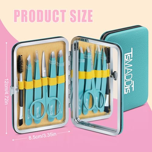 TsMADDTs Tweezers for Women Facial Hair, Eyebrow Tweezers for Women Men, Professional Ingrown Hair Removal Set, Eyebrow Kit with Mirror, Scissor