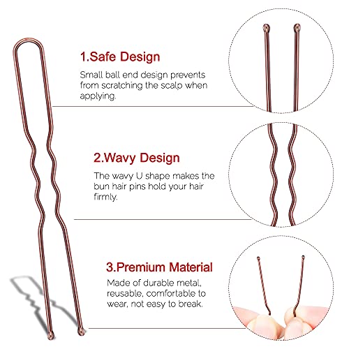U Shaped Hair Pins, IKOCO 2.4inch Hair Pins for Women with Storage Box, Brown