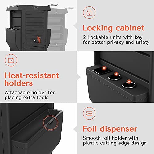 TASALON Professional Salon Trolley Cart, Lockable 6 Trays & 2 Holders, Space Saving Mobile Storage for Hair Salon and Beauty Station? - Black