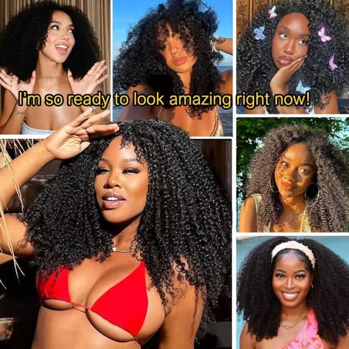 Half Wig Human Hair 200% Density 3 In 1 Seamless Flip Over headband wig human hair Glueless Wear and Go Beginner Friendly Kinky curly human hair wig Drawstring Headband Wig for Women 18inch