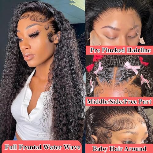 34 Inch 13x6 Lace Front Wigs Human Hair Water Wave Hd Lace Frontal Wigs Human Hair Wet And Wavy Pre Plucked With Baby Hair 200 Density Water Wave Glueless Frontal Wigs For Women Natural Color