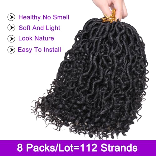 ZRQ 10 Inch Goddess Locs Crochet Hair Short Faux Locs Crochet Braids, 8 Packs Hippie Locs Croceht Hair Pre Looped River Locs With Curly Ends Bohemian Soft Locs Hair Extension 1B#