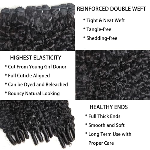 Curly Human Hair Bundles Water Wave Burmese Curly Bundles Human Hair Weave with Spiral End 3c4a Quick Weave Hair for Women 20 22 24 Inches Natural Black 3 Pcs