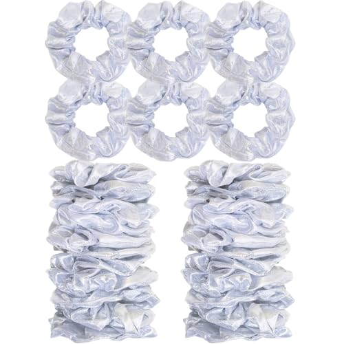 24 PCS Shiny Metallic Hair Scrunchies Bulk, Cheer Scrunchies Hair Accessories Cheerleading Hair Ties Elastics for Women Cheerleading Teams (Silver)