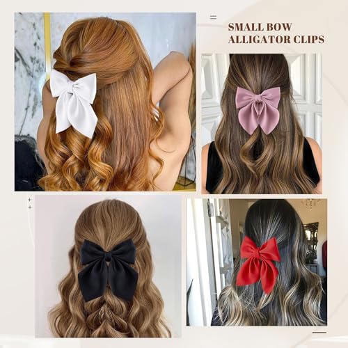 8 Pcs Hair Bows for Women Short Tail Bow Hair Clips Small Alligator Barrettes Cute Accessories for Girls(Black/Pink/Red/White)