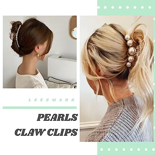 Leezmark 6 PCS Pearl Hair Clips, Wedding Hair Clip for Thick Long Thin Curly Hair White Fancy Big Claw Clips Hair Accessories for Women, Girls