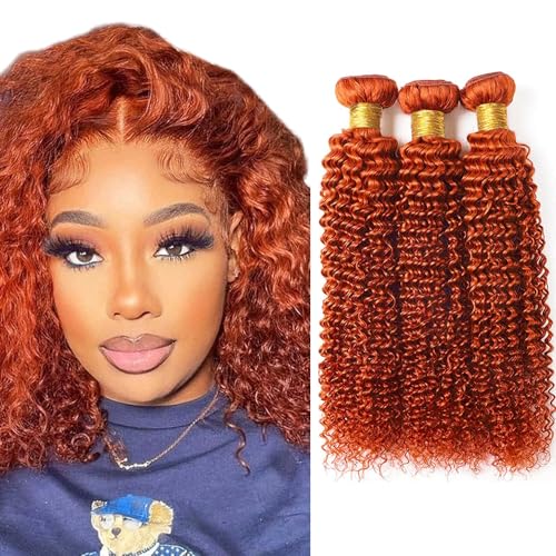 Color 350 Bundle Ginger Curly Wave Human Hair Bundles Orange Hair Weave Color 350 Orange Kinky Curly 3 Bundles 12 14 16 Inch Ginger Bundle 300G