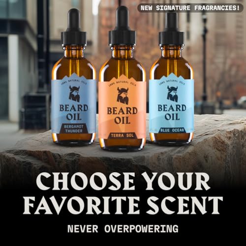Striking Viking Beard Oil for Men - Naturally Derived Conditioner with Almond, Tea Tree, Argan & Jojoba Oil for Beard Growth, Softening & Moisturizing (2 Fl Oz (Pack of 1), Blue Ocean)