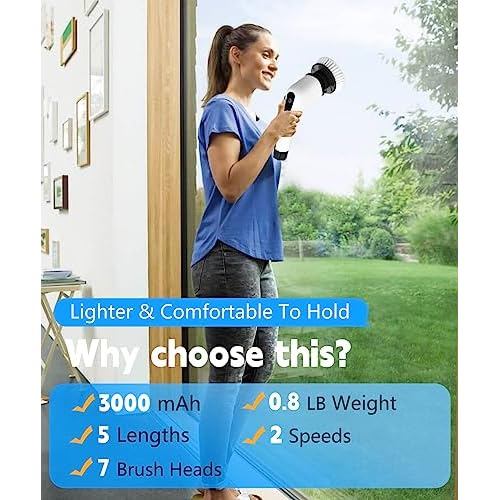 Electric Spin Scrubber Cleaning Brush: Cordless Power Shower Scrubber for Cleaning Bathroom Tub Tiles Car with Long Handle | Portable E Spin Bathtub Spinning Cleaner Scrub Brush Household Use Supplies