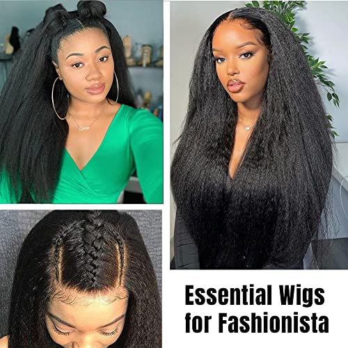 Urbeauty U Part Wig Human Hair Kinky Straight Human Hair Wigs, 22 inch Half Wig Italian Upart Human Hair Wigs for Black Women Upgraded U Shape Clip in Wigs Yaki Straight