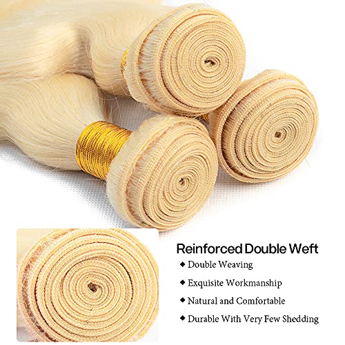 34 34 34 Inch AuokMar Blonde Human Hair Bundles 613 Body Wave Bundle Unprocessed Virgin Hair 3 Bundles 8A Grade 613 Blonde Body Wave Bundle