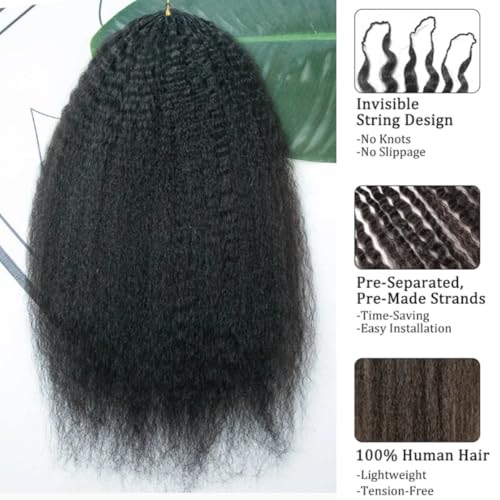 Kinky Straight Feather Crochet Hair Extensions Pre Looped Crochet Human Hair Curly For Black Women Pre Separated Knotless Crochet Hair 20Inch 120g