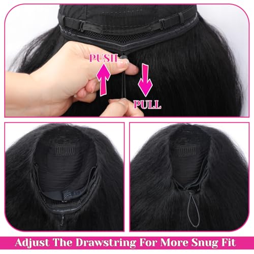 Kinky Straight Half Wig Human Hair Glueless Wigs 3 In 1 Half Wig Human Hair 180% Density Drawstring Seamless Flip Over Wear and Go Wig Invisible Hairline Beginner Friendly 24 Inch