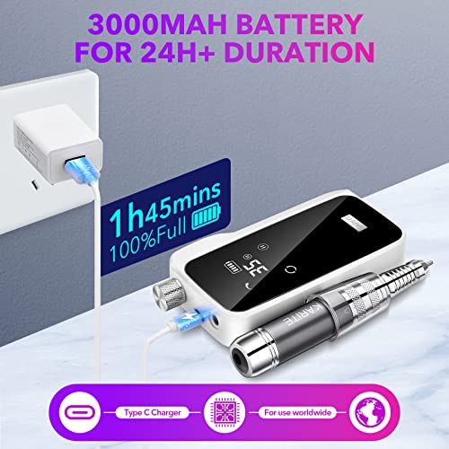 Karite Professional Nail Drill Machine for Acrylic Nails, 35000 RPM Electric Nail File with 13 Bits, 30 Sanding Bands ? USB Rechargeable, Portable Electronic Nail Filer for Home Salon Manicure Tools