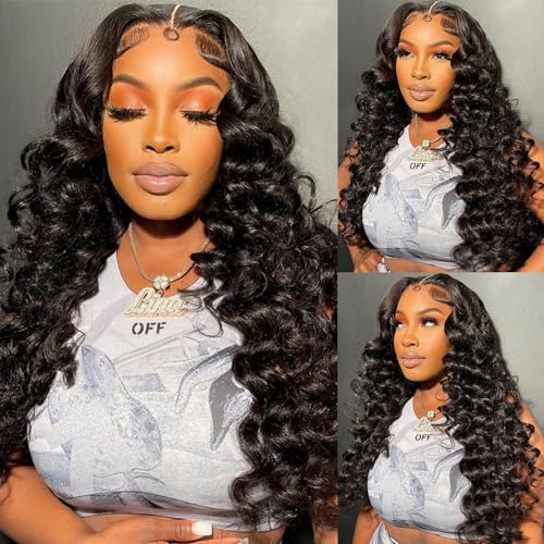 Deep Wave Lace Front Wigs Human Hair 180 Density Glueless Wigs for Women 13x4 HD Transparent Lace Front Wigs Pre Plucked with Baby Hair 26 Inch